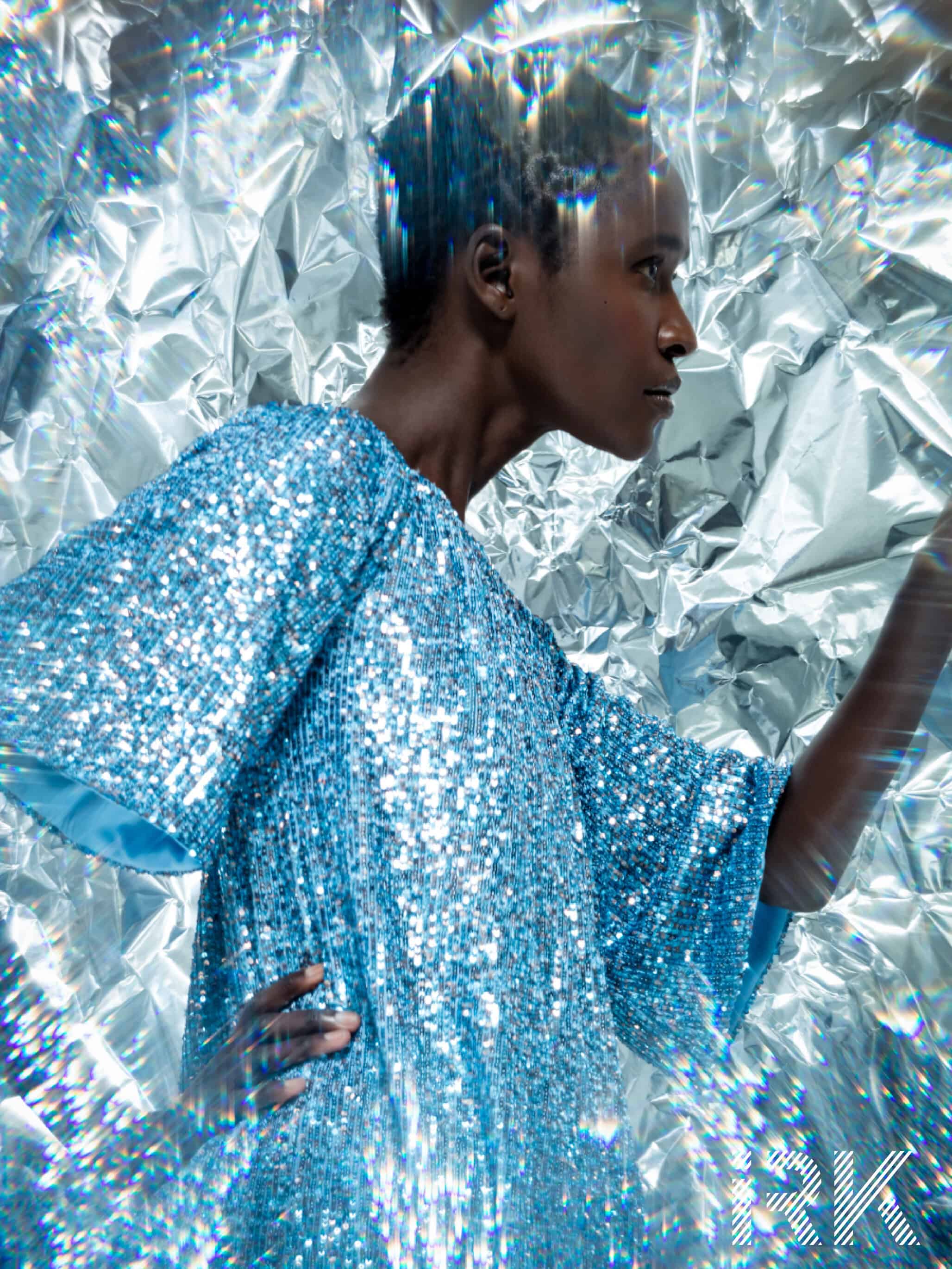 blue sequin dress
