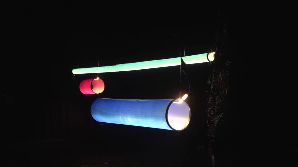 Installation view of Juju Bento's artwork "Dreaming About the Blue Sky Above" from 2025. 