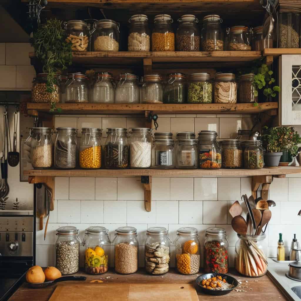 Jars in a zero-waste kitchen