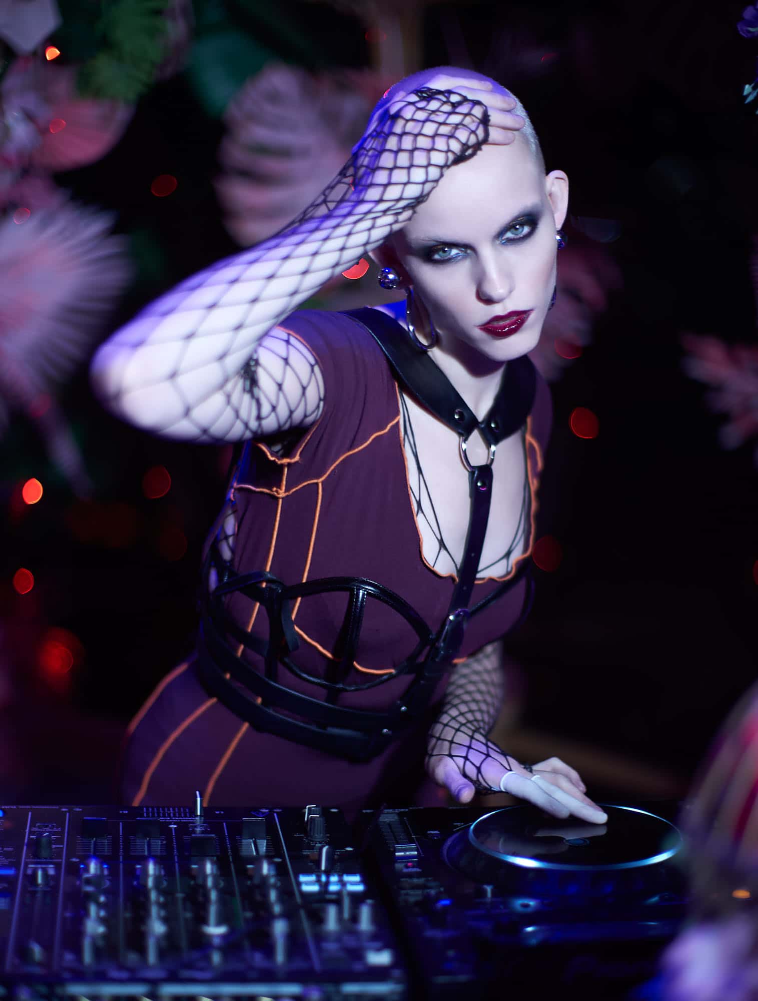 harnesses and fishnet stocking style trend . Dress : Dana Foley Harness and corset: dolls kill
