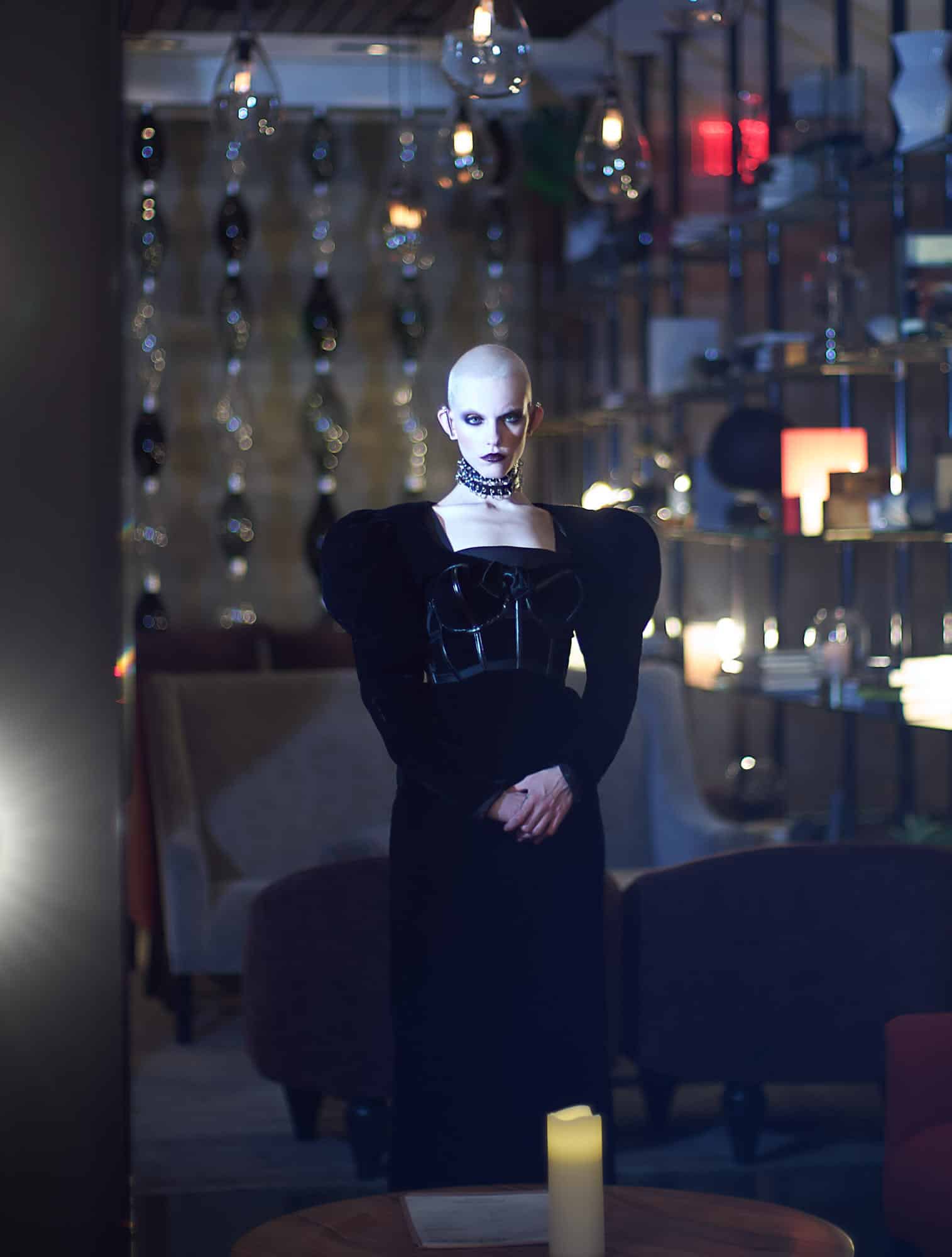 Night out skinhead goth girl