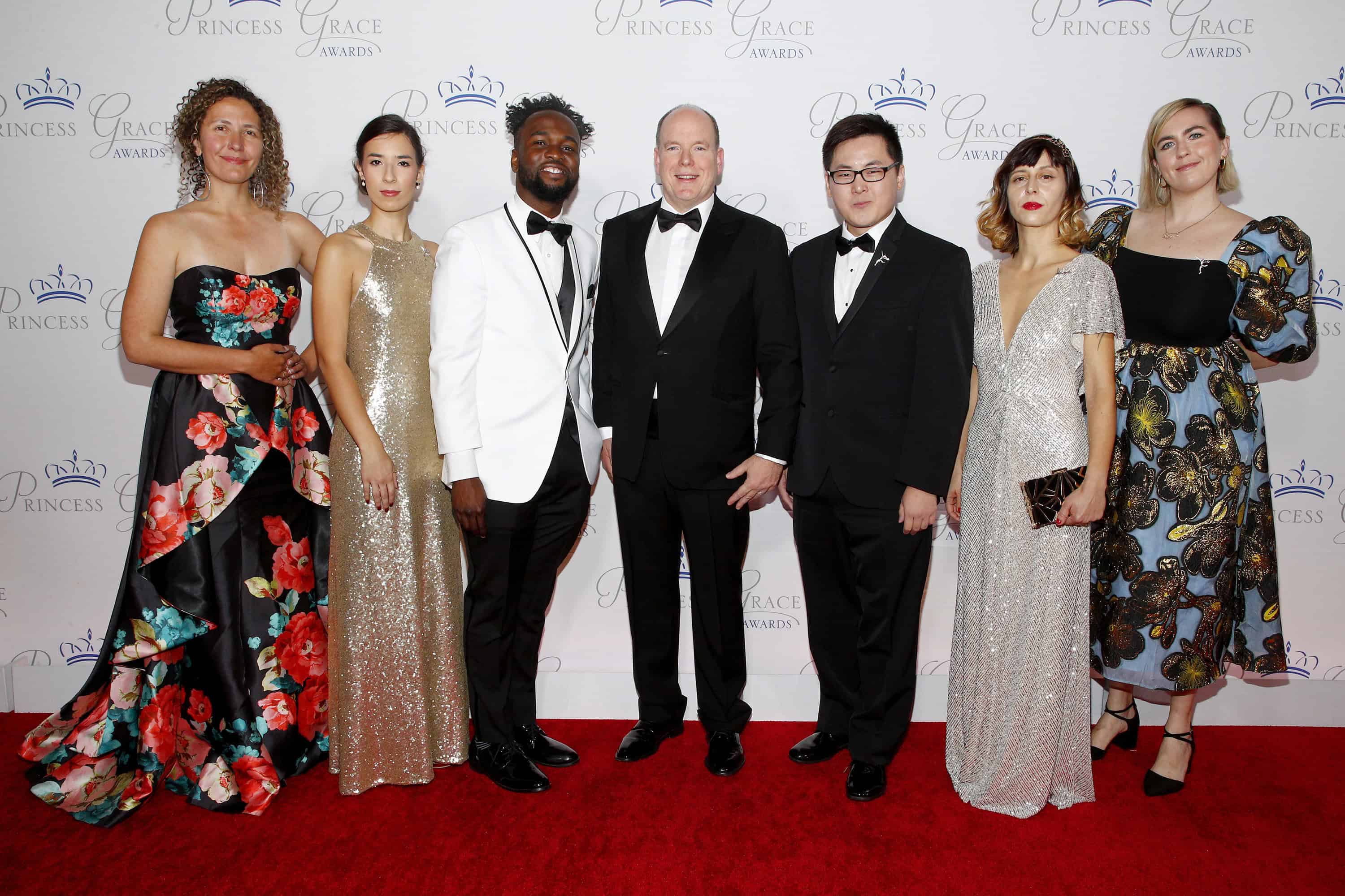 Isabelle Carbonell, Alicia Rodriguez, Adewale Olukayode, His Serene Highness Prince Albert II of Monaco, Ray Chang, Daniela Repas and Molly Gillis attend the 2019 Princess Grace Awards Gala on November 25, 2019 in New York City. (Photo by Astrid Stawiarz/Getty Images for Princess Grace Foundation USA)