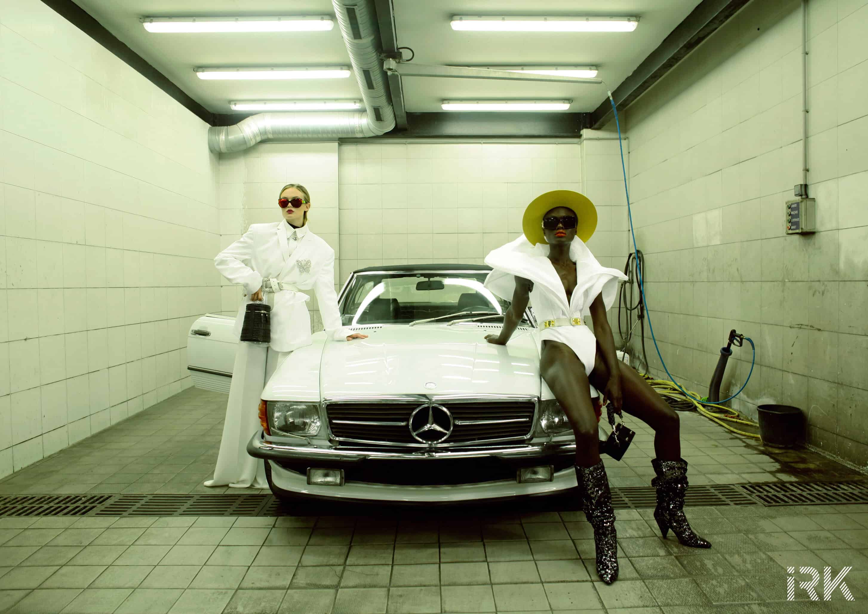 Left: Pant Juana Martin, Suit Gregory Assad, Shirt Raphaël Delacroix, Sunglasses Balenciaga, Bag Oberkampf.

Right: Body Gregory Assad, Belt Hermès in Nice piece Vintage Paris, Bag Oberkampf, Shoes Asos, Sunglasses Gregory Assad, Cap Oteyza