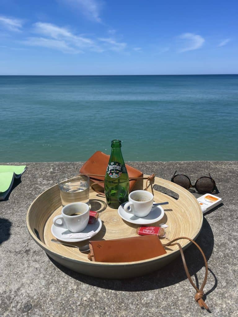 Coffee table with ocean view and aperitif setup in Biarritz