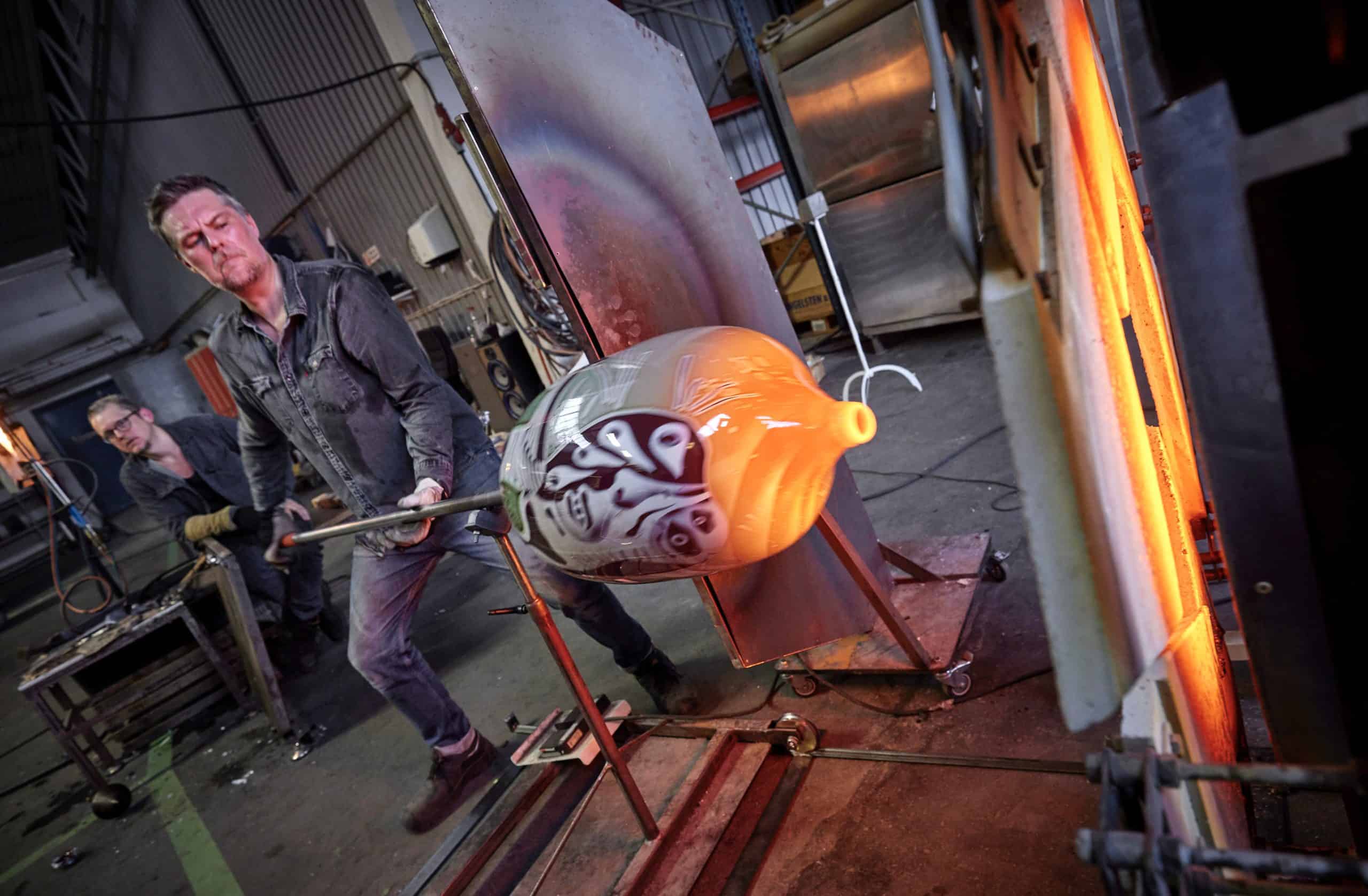 
Peter Hermansson creating glass art at the studio