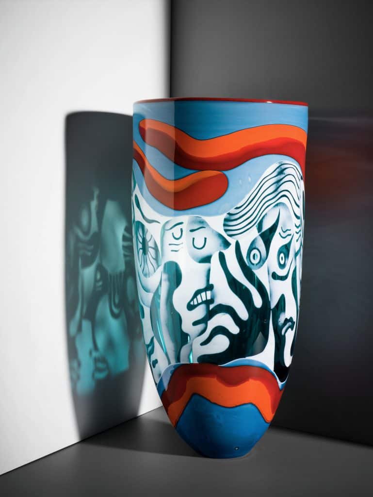 Peter Hermansson glass vase with surreal illustration