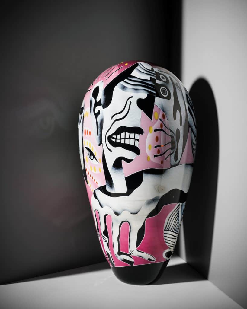 Peter Hermansson vase with surreal illustration
