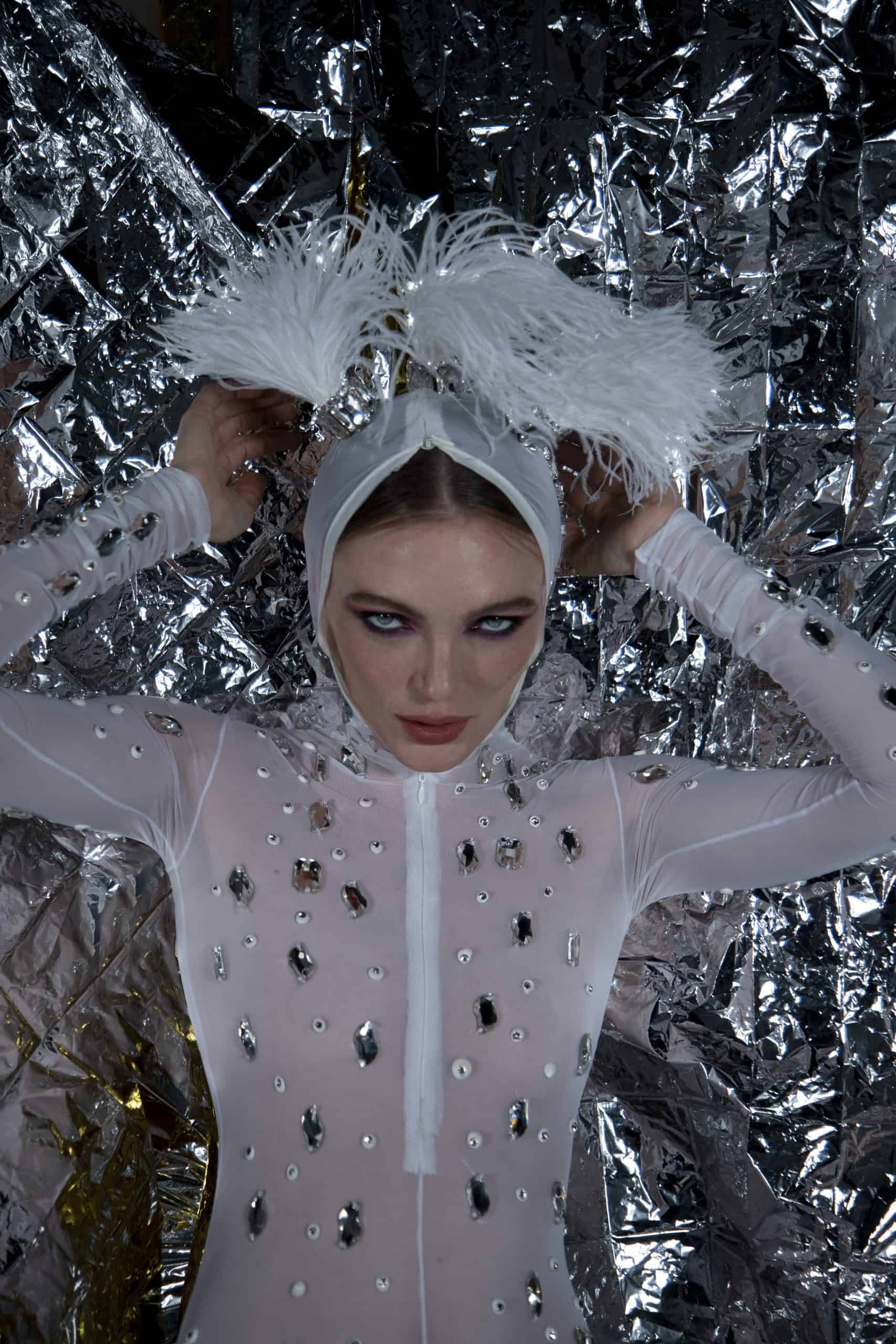Silver bunny woman from outer space
