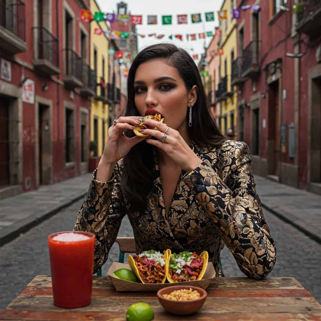 Model Eating in Mexico City
