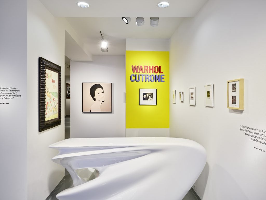 Yellow-toned gallery view of  exhibition at Galerie Gmurzynska.