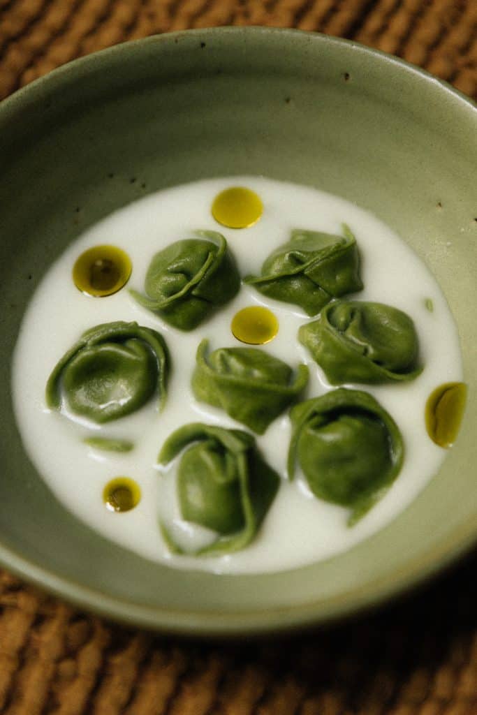 Hoja santa tortelloni with smoked quesillo broth by Maureen M Evans.jpg