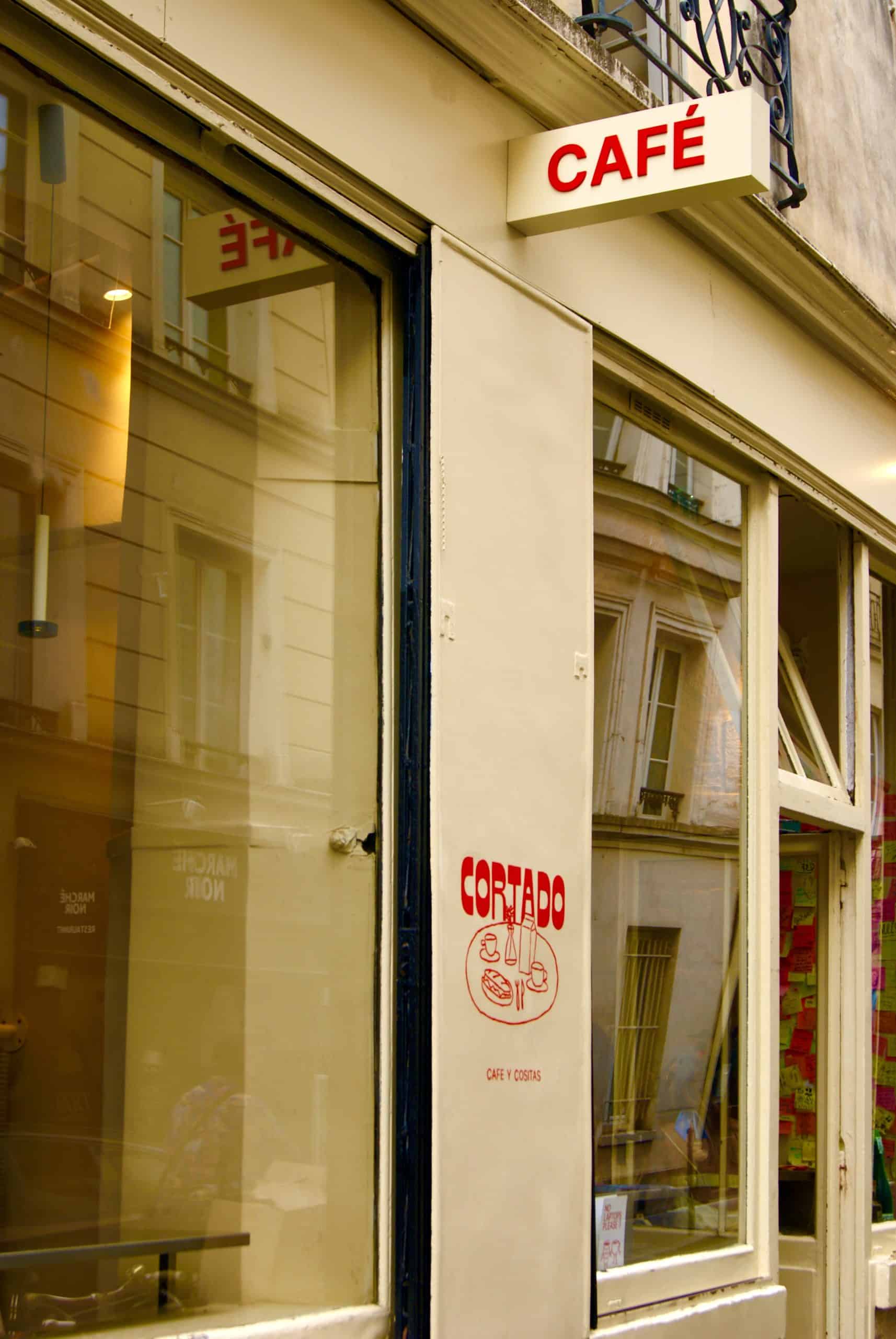 Coffee shop exterior in Paris, Cortado Paris facade