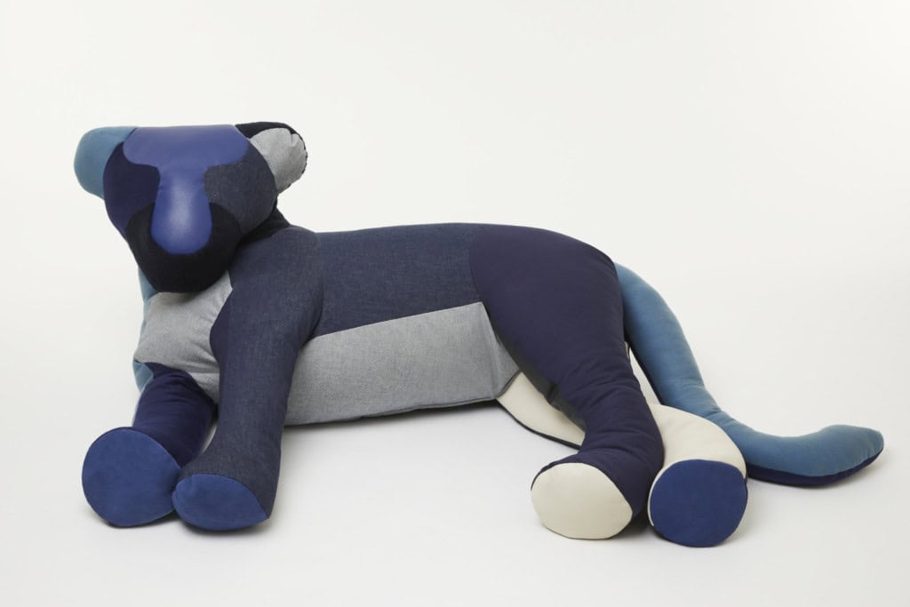Hermes - petit h Lion pouf in denim patchwork © Eugenia Sierko