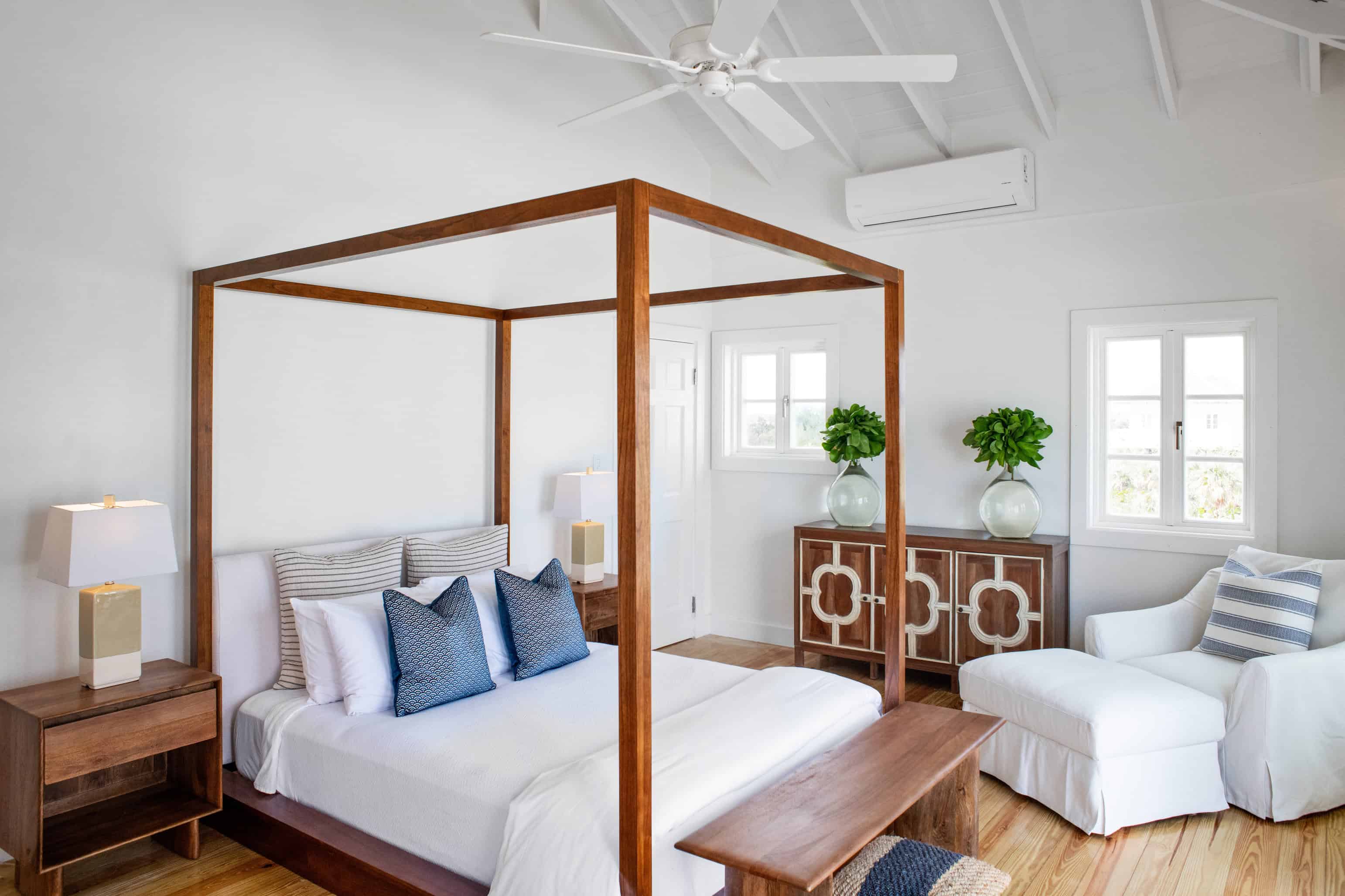 interior design photograph of seaside bedroom in color