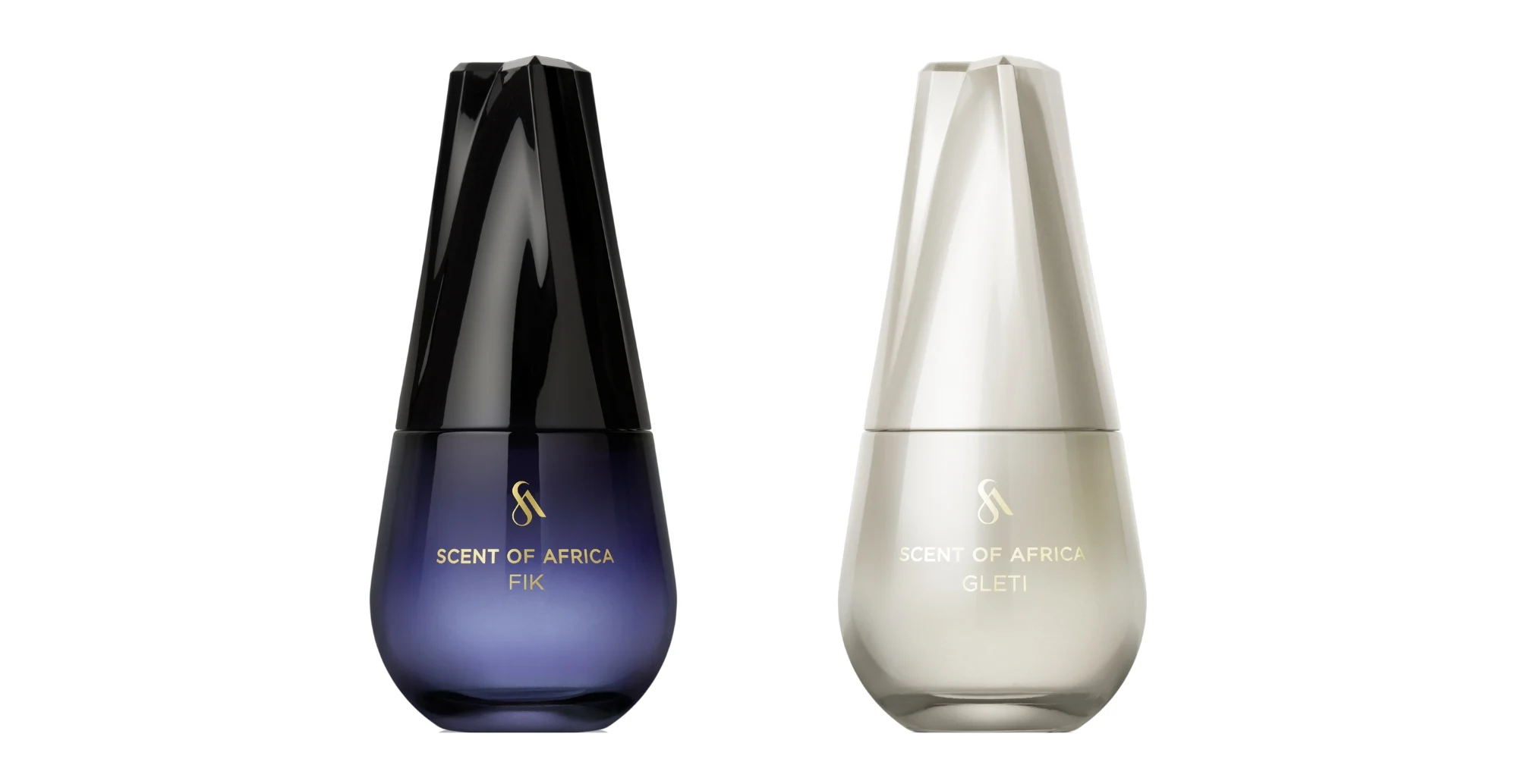 Scent of Africa Product shot of FIK and GLETI Fragrance bottles.