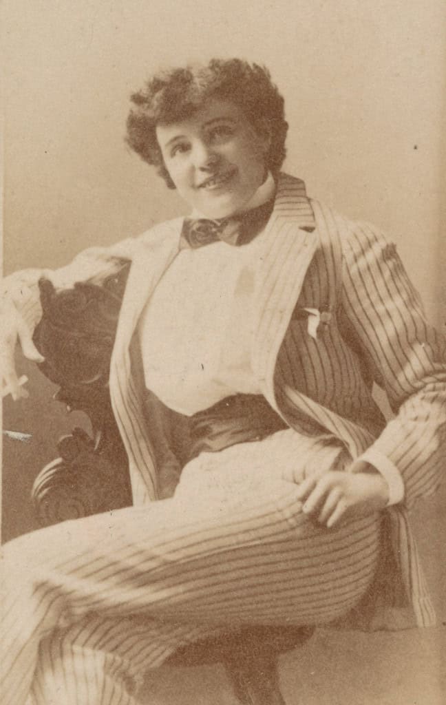 Actress dressed in pinstripe suit, from the Actresses series (N245) issued by Kinney Brothers to promote Sweet Caporal Cigarettes The Jefferson R. Burdick Collection, Gift of Jefferson R. Burdick