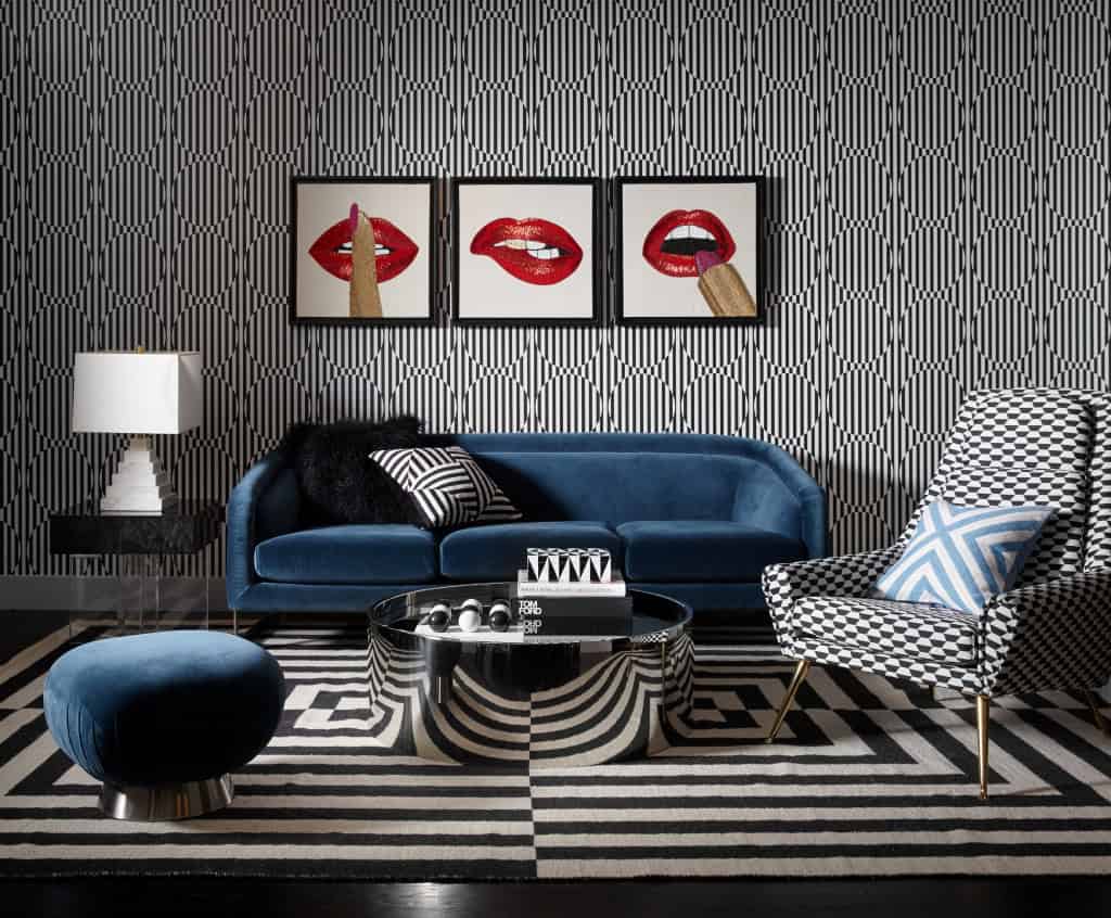 bacharach sofa, & rialto reef canaan lamp by Jonathan Adler