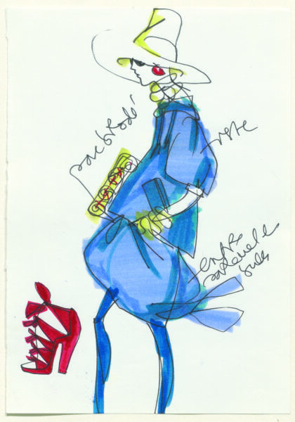 Christian Lacroix Croquis de mode annees 2000 encre et feutre sur papier ©Monsieur Christian Lacroix 2026