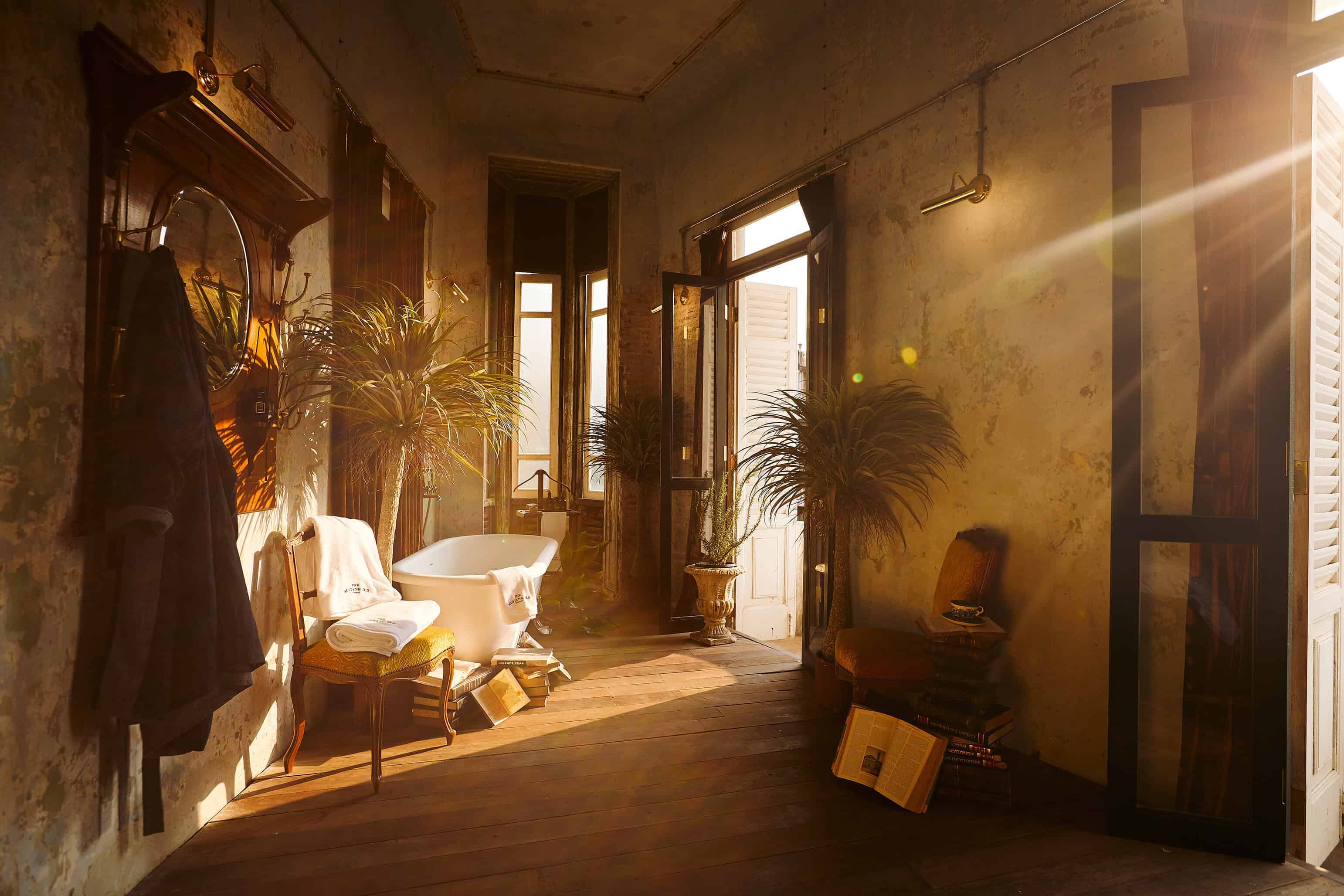 warm natural light color photo hotel bathroom interior