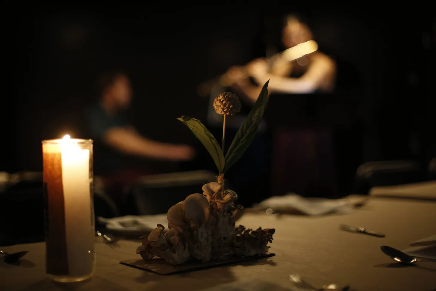 Close up of the mushroom dinner place setting. How to trip with friends