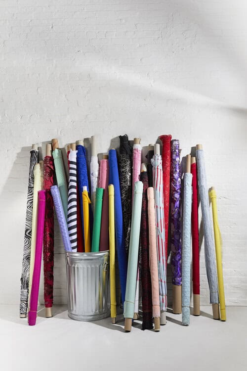 Ends of rolls of fabric. Waste less