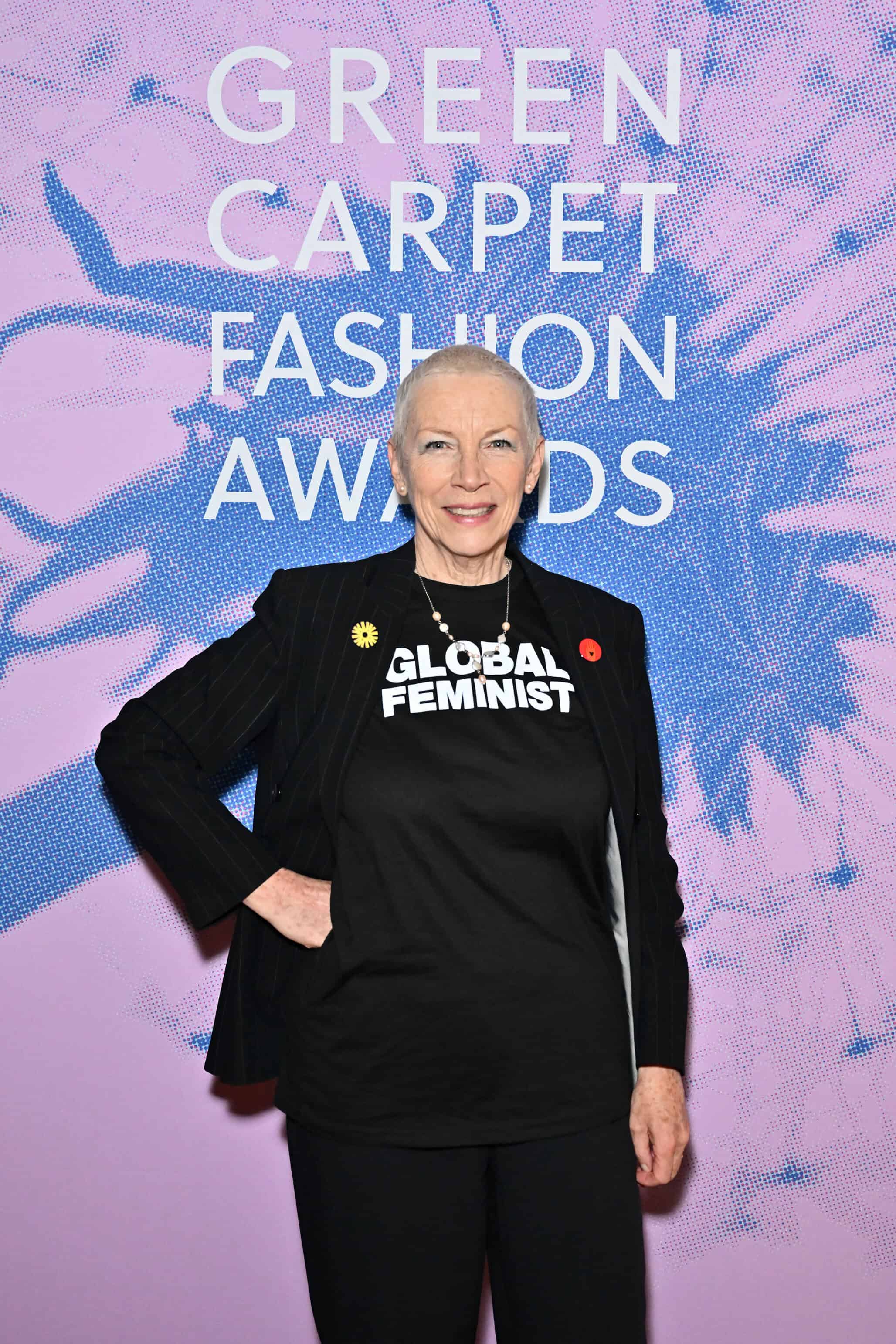 Annie Lennox on red carpet at Green Carpet Fashion Awards, fashion photography