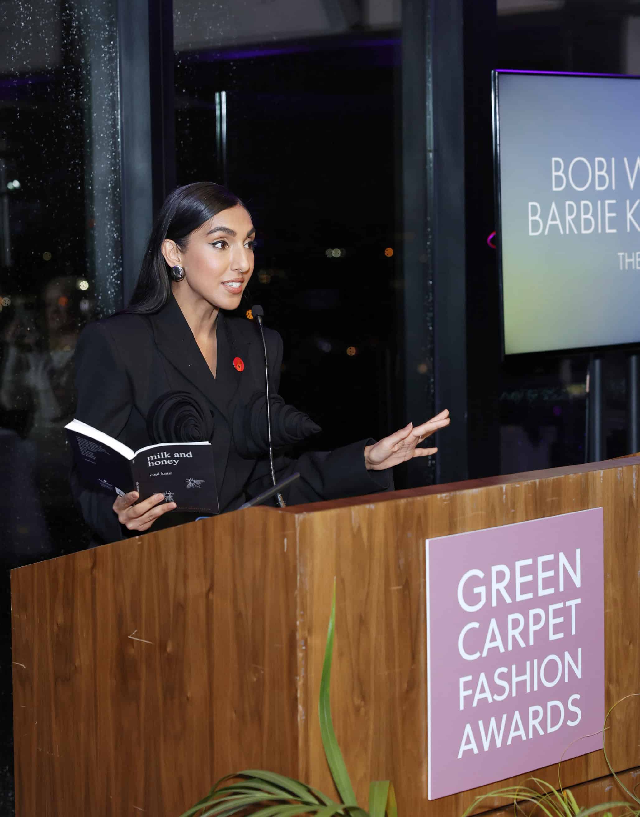 Rupi Kaur on red carpet at Green Carper Fashion Awards, fashion photography