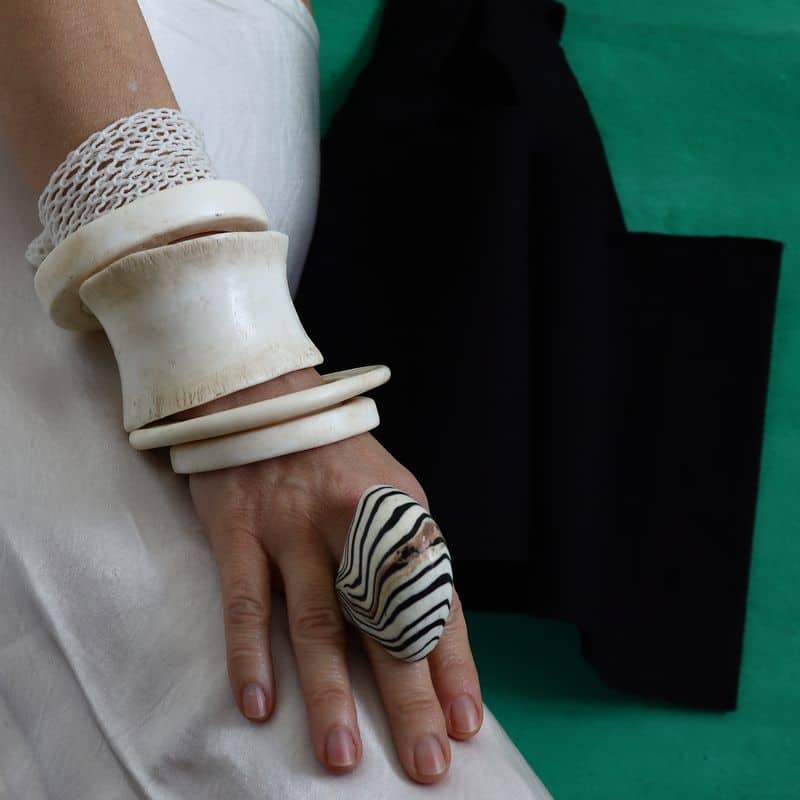 Gerda Goosen black and white Rings and bangles