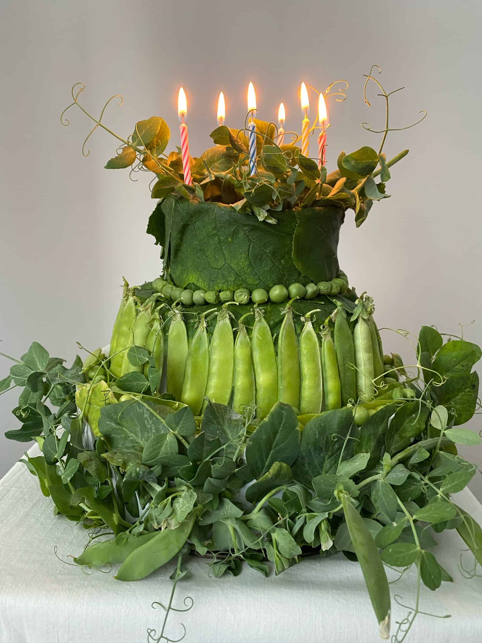 vegetable cake with candles