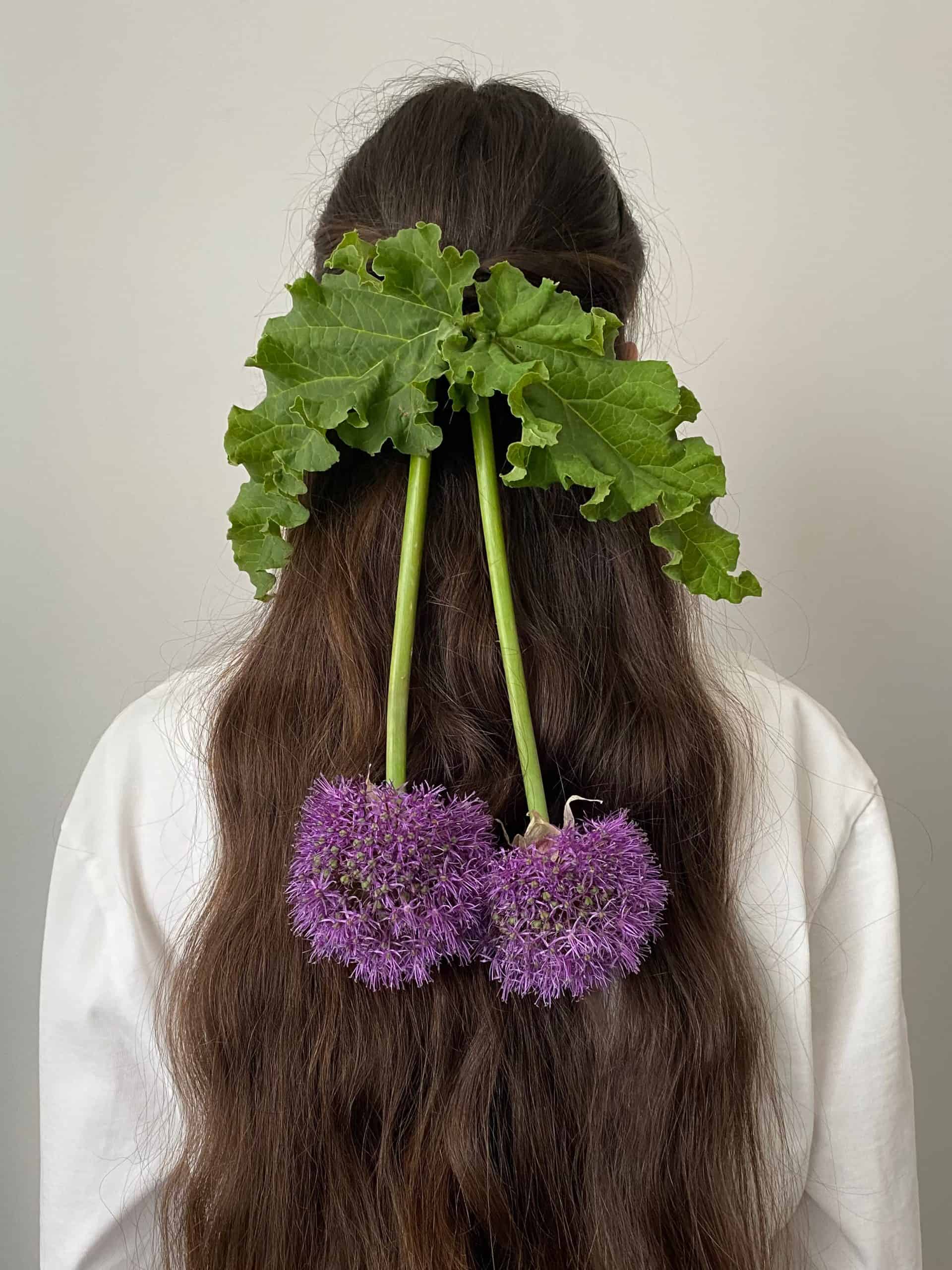 hair accessory with purple flowers