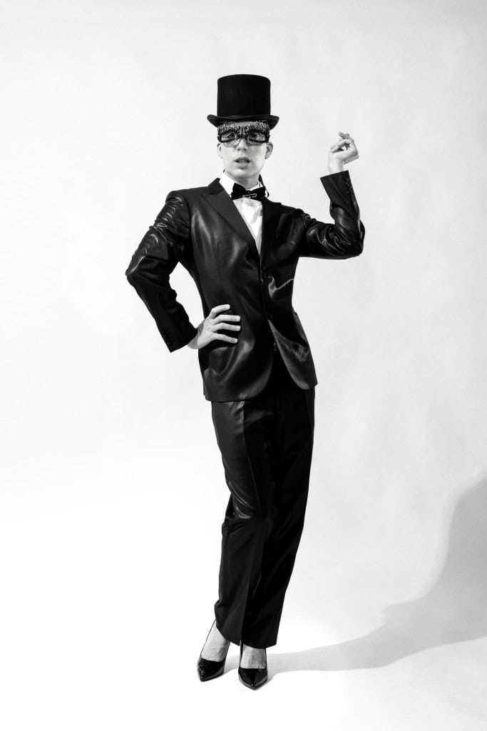 Drag Queen Alaska in a black suite