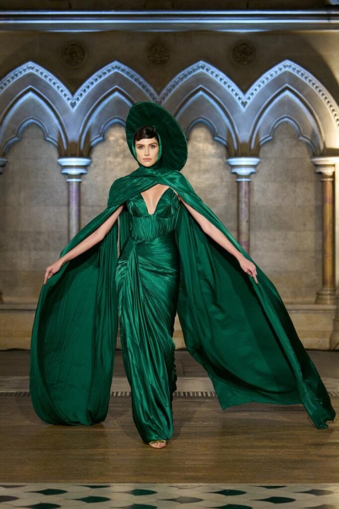 Elegant green couture gown by Lena Erziak at IRK Magazine.