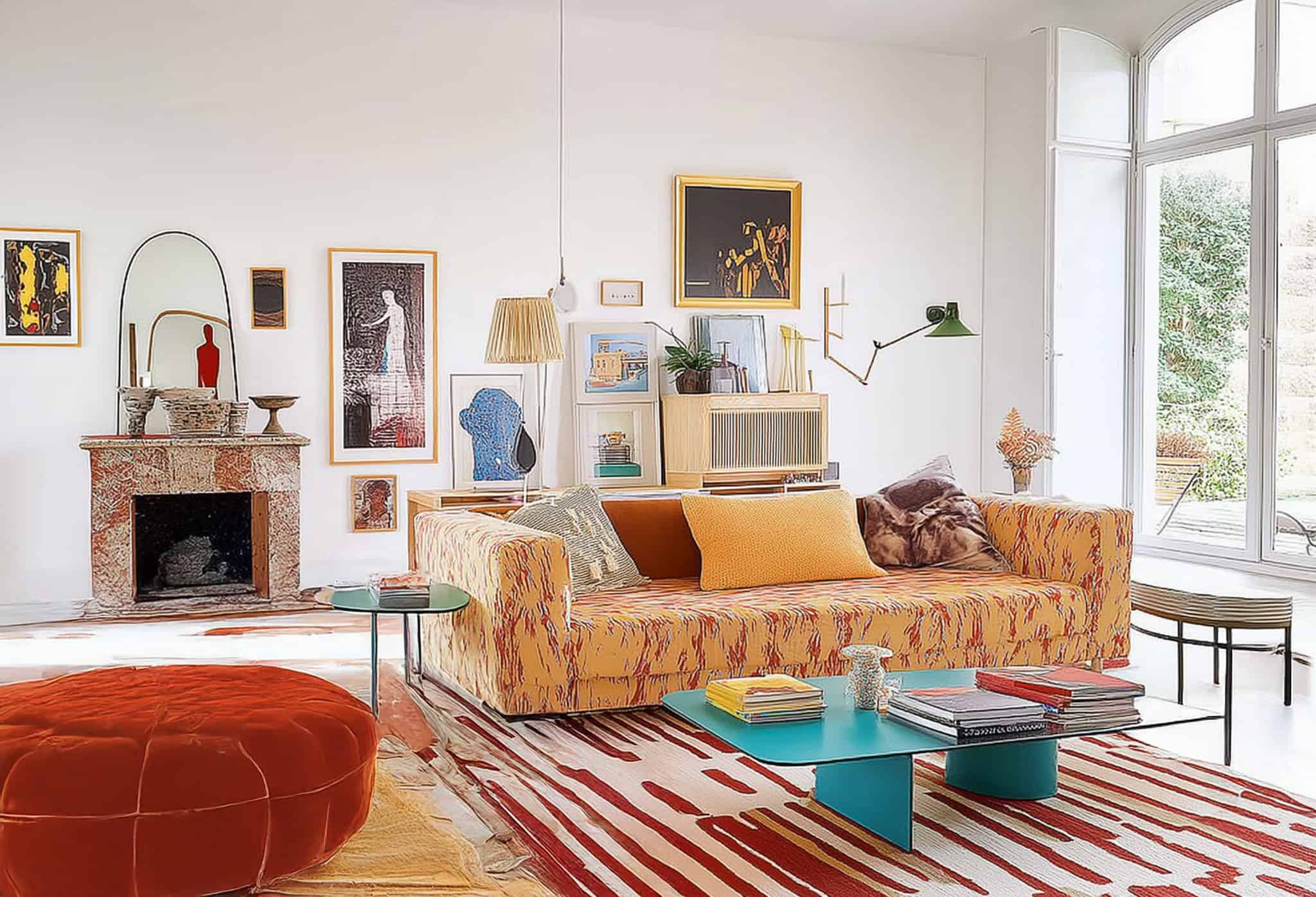 A lush, layered room scene. interior design made by AI