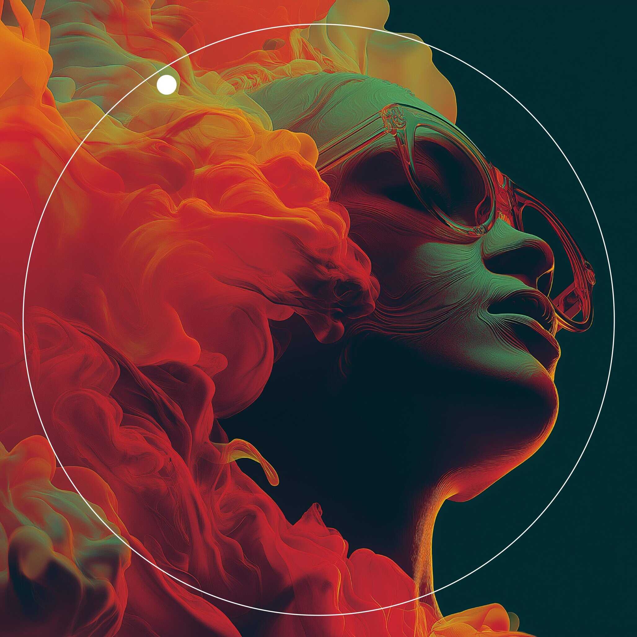 playlist cover with girl in cloud of colorful smoke