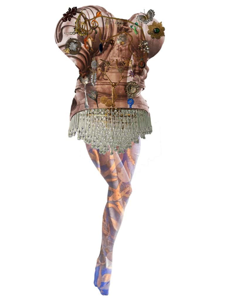  Model in metallic bronze sculptural look with organza textures from Anton Femia’s collection.
