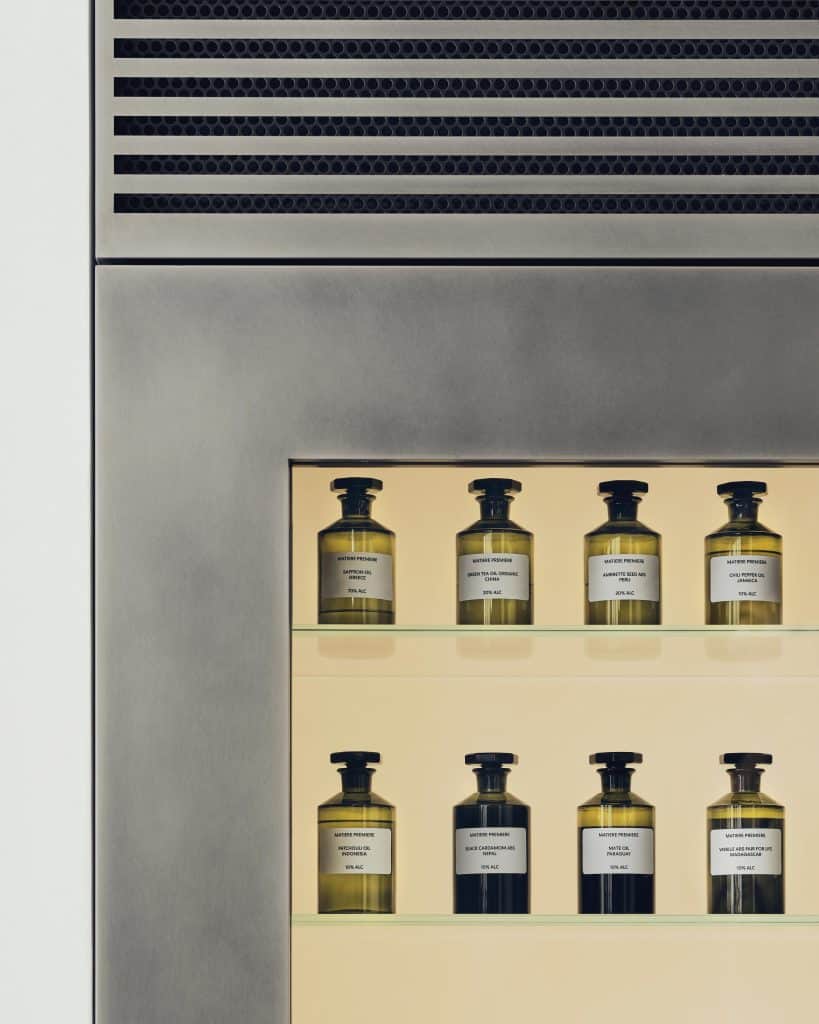 PERFUME BOTTLES AT THE flagship on Rue Saint-Honoré.
