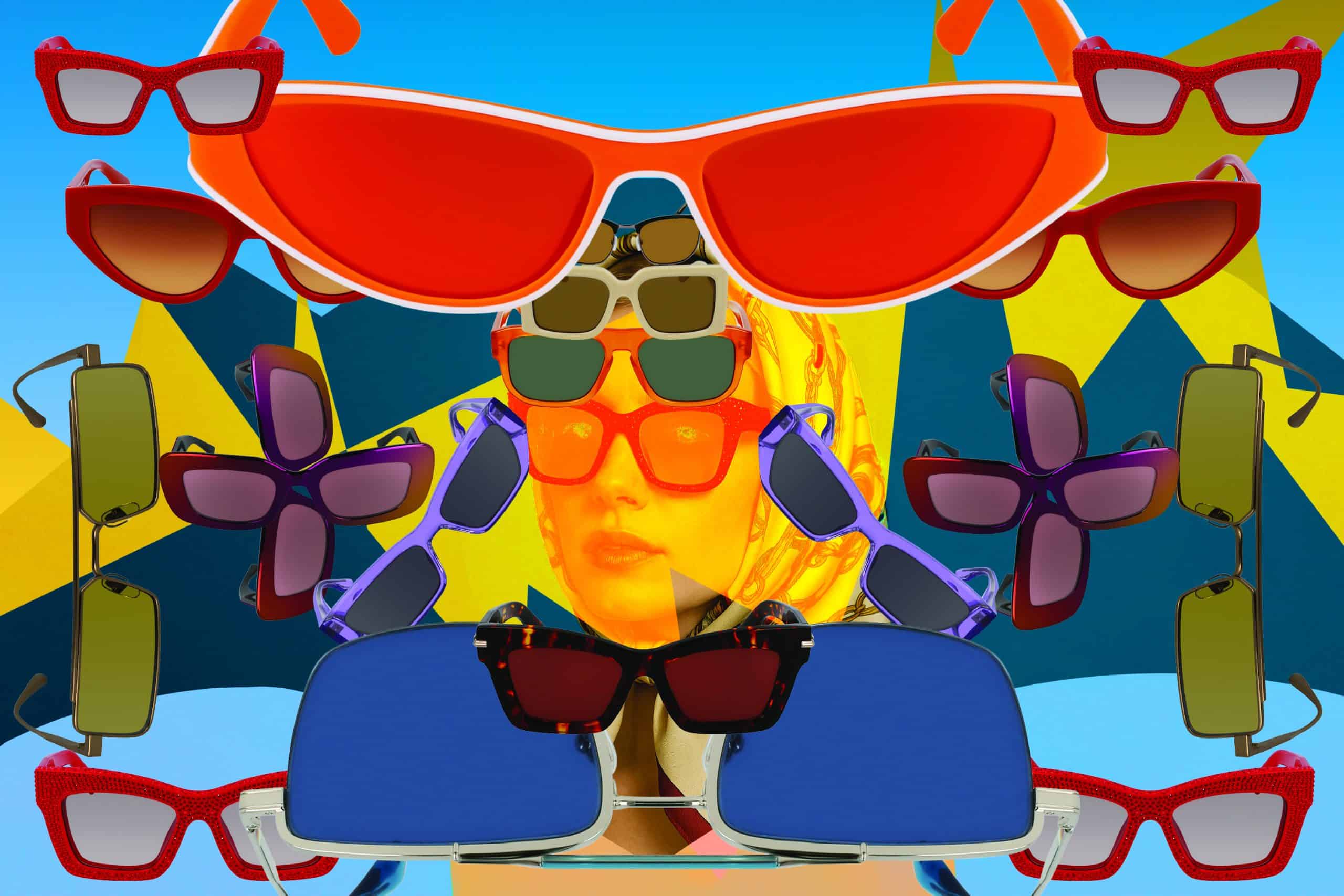 Collage of colorful sunglasses